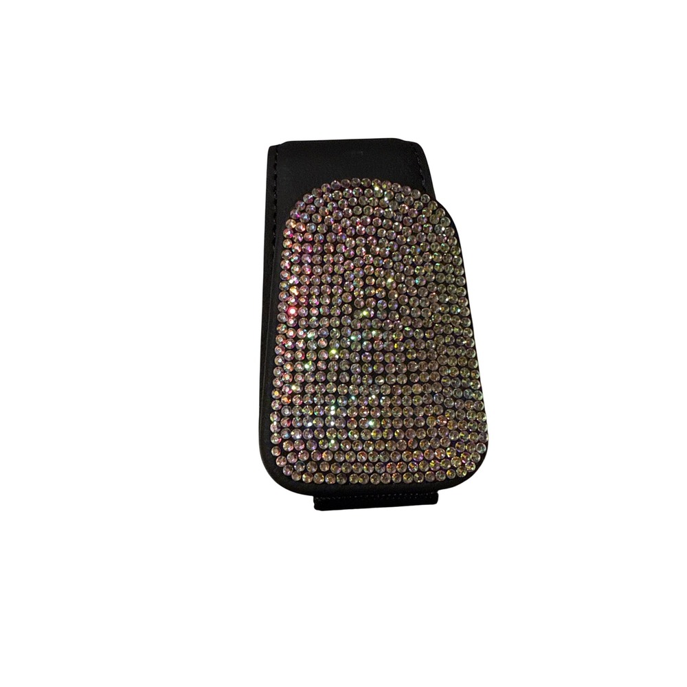 Black Iridescent Rhinestone Magnetic Sunglasses Holder Car Sun Visor Clip Bling